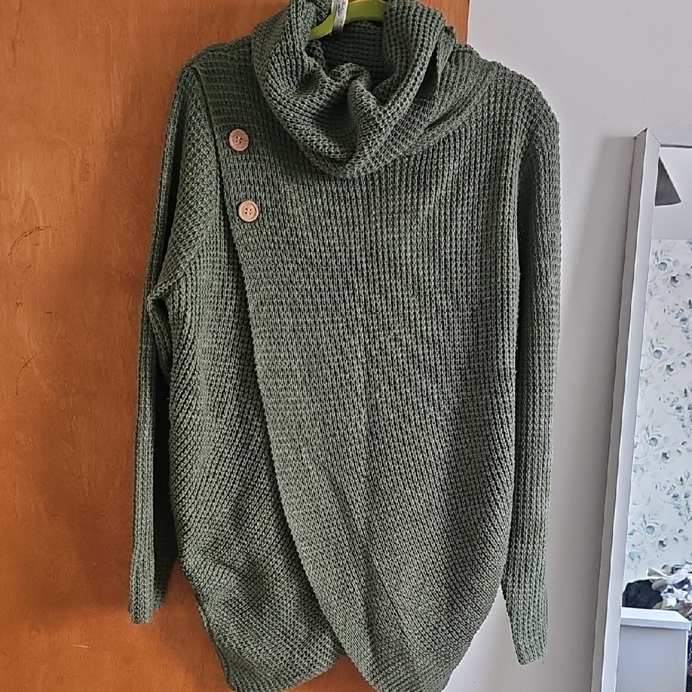 Cozy Green Cowl Neck Sweater